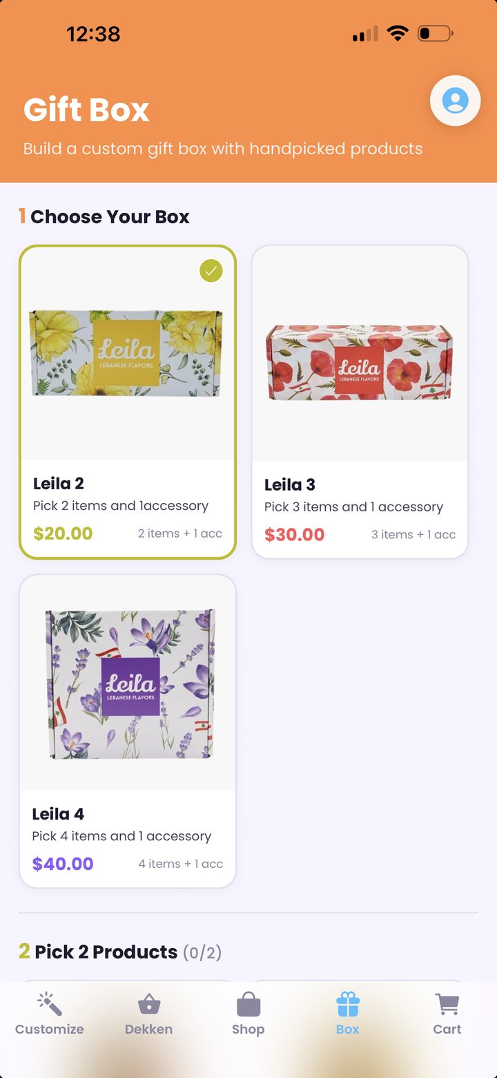 Gift Box tab â choose your box, then pick the products