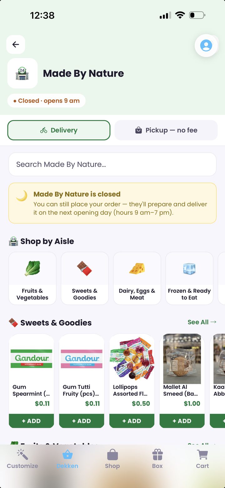 Dekken â a nearby store page with delivery or pickup, aisles and products