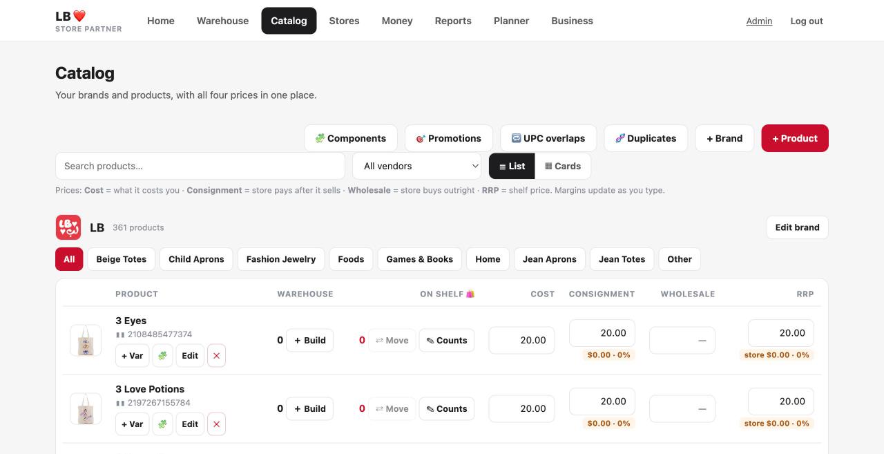 Catalog in the Partner site