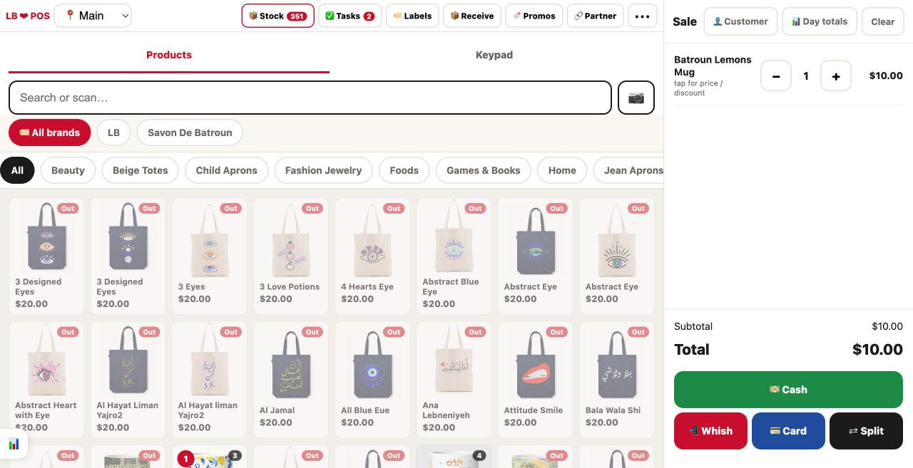 The LB Store register with a sale in progress